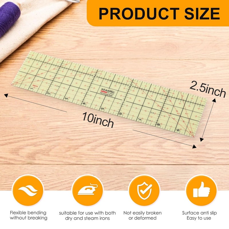 MYLbeter Hot Hem Ruler, 10x2.5inch Rectangular Ironing Ruler, Heat Resistant, Non-Slip, Sewing Tools for Quilting, Patchwork, DIY Craft Supplies - Image 5